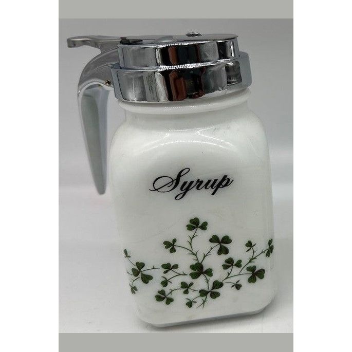 Square Stove Top Spice Jars, Milk Glass w/Clovers