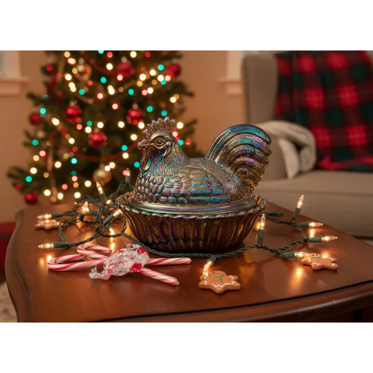 Covered 5" Rooster on Ribbed Nest with Split Tail