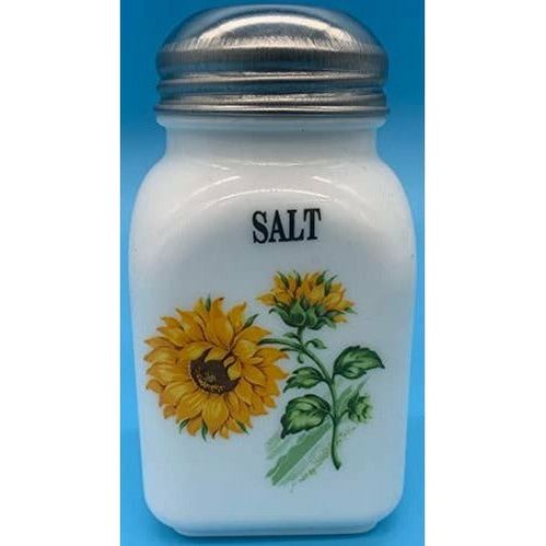 Square Stove Top Spice Jars, Milk Glass w/Sunflower