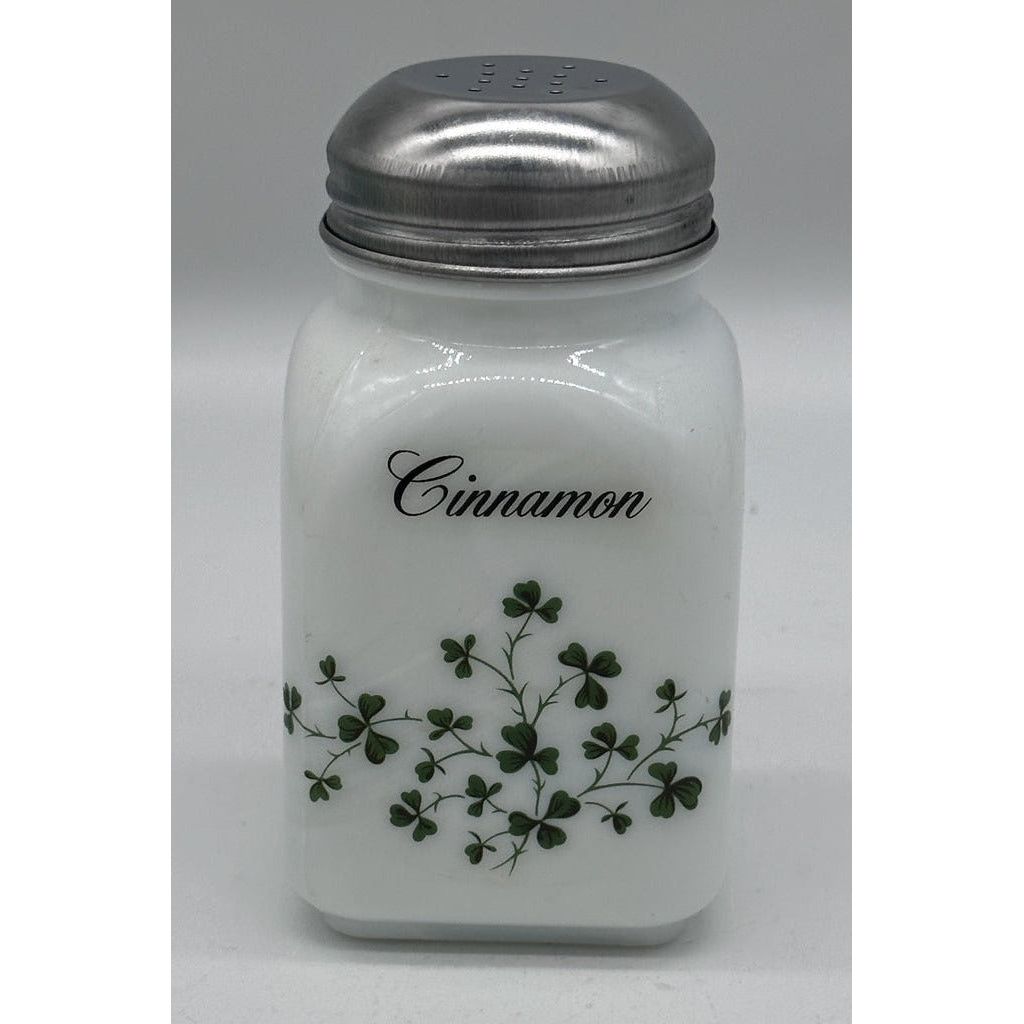 Square Stove Top Spice Jars, Milk Glass w/Clovers