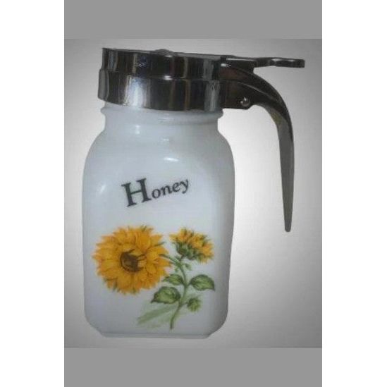 Square Stove Top Spice Jars, Milk Glass w/Sunflower