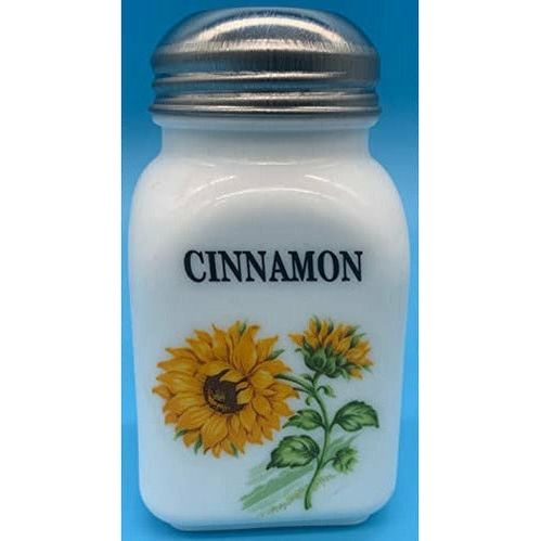 Square Stove Top Spice Jars, Milk Glass w/Sunflower