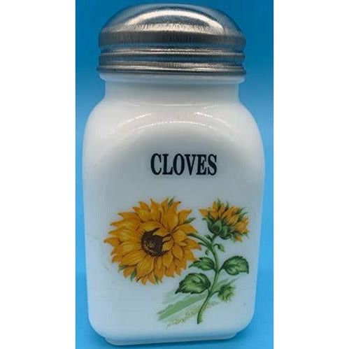 Square Stove Top Spice Jars, Milk Glass w/Sunflower