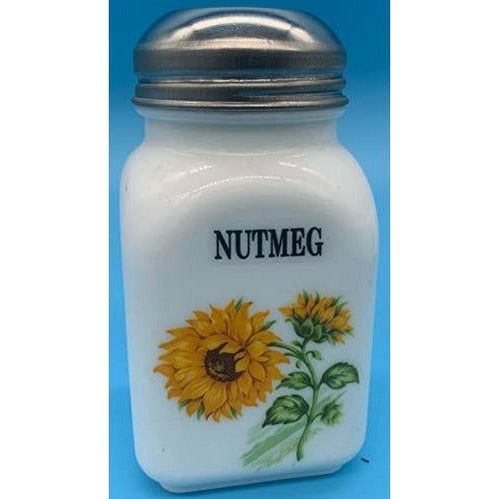 Square Stove Top Spice Jars, Milk Glass w/Sunflower