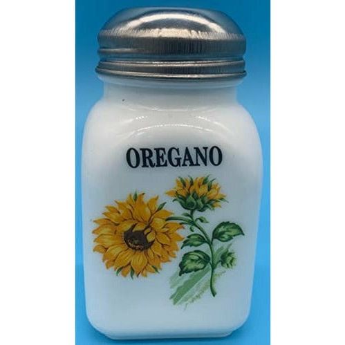 Square Stove Top Spice Jars, Milk Glass w/Sunflower