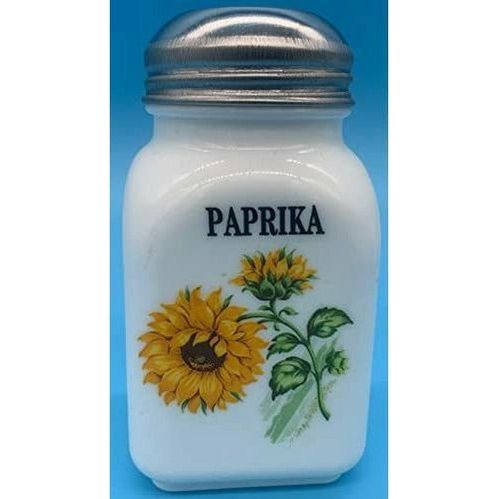 Square Stove Top Spice Jars, Milk Glass w/Sunflower