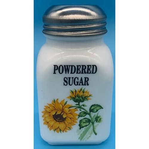 Square Stove Top Spice Jars, Milk Glass w/Sunflower