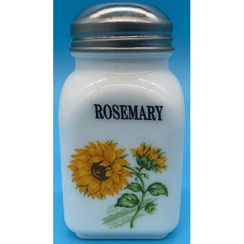 Square Stove Top Spice Jars, Milk Glass w/Sunflower