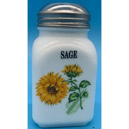 Square Stove Top Spice Jars, Milk Glass w/Sunflower
