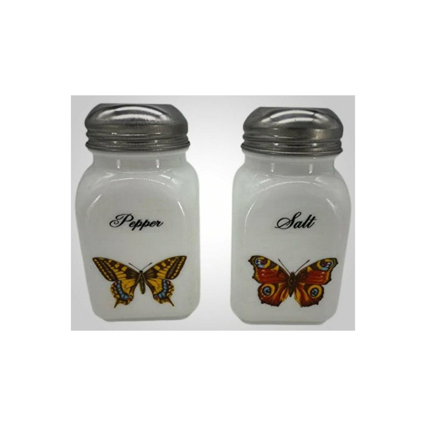 Stove Top Salt & Pepper Shakers Decorated w/Butterflies, Birds & Flowers