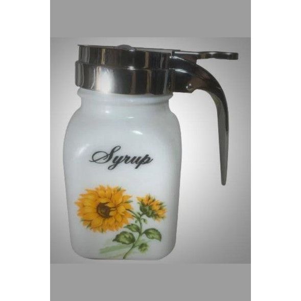 Square Stove Top Spice Jars, Milk Glass w/Sunflower