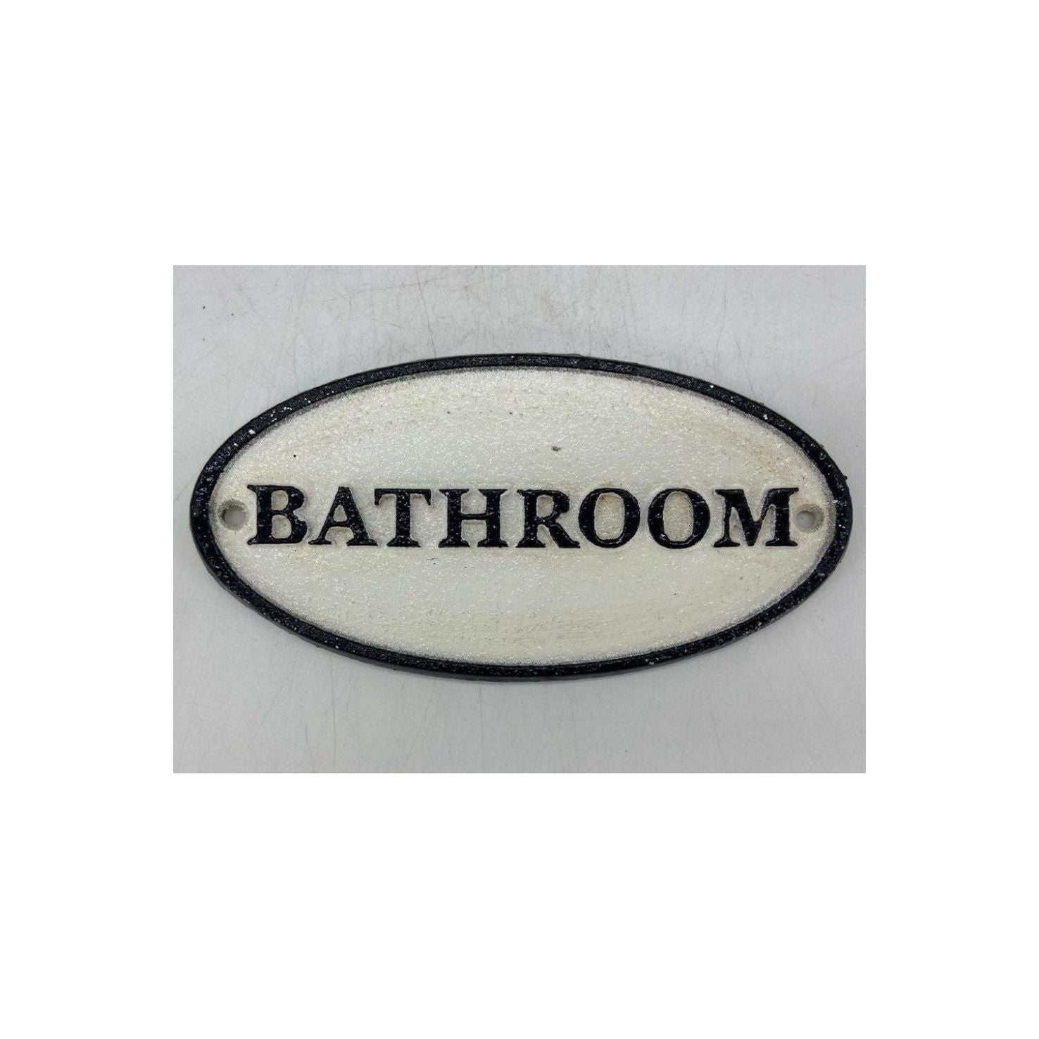 Cast Iron Sign "Bathroom" Helen & Phil Rosso, Wholesale Glass Dealers