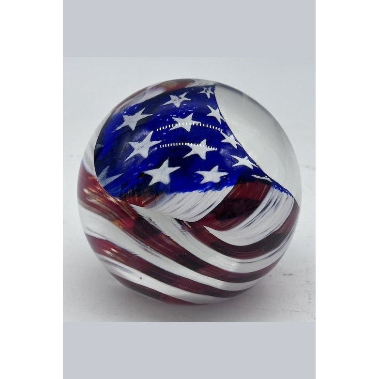Red, White Blue Round Paperweight