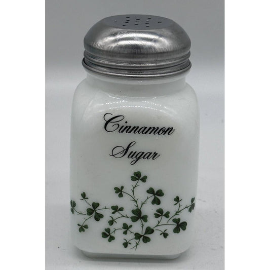 Square Stove Top Spice Jars, Milk Glass w/Clovers