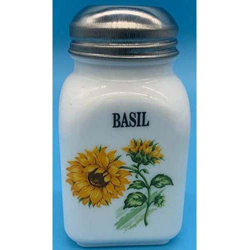 Square Stove Top Spice Jars, Milk Glass w/Sunflower