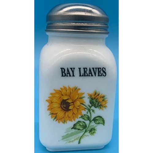 Square Stove Top Spice Jars, Milk Glass w/Sunflower