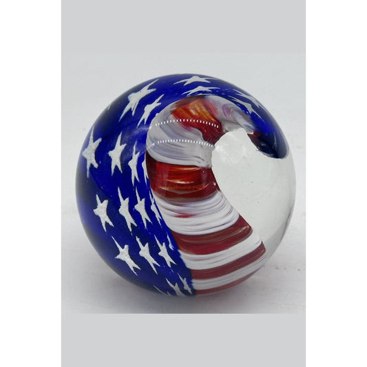 Red, White Blue Round Paperweight